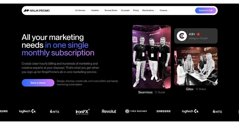 Website homepage for NinjaPromo, a marketing company specializing in hotel website design services.