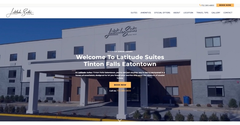 Website homepage for the Latitude Suites, featuring online marketing Hotel.