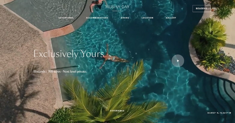 Website design showcasing a resort with a pool, emphasizing digital marketing for boutique hotels.