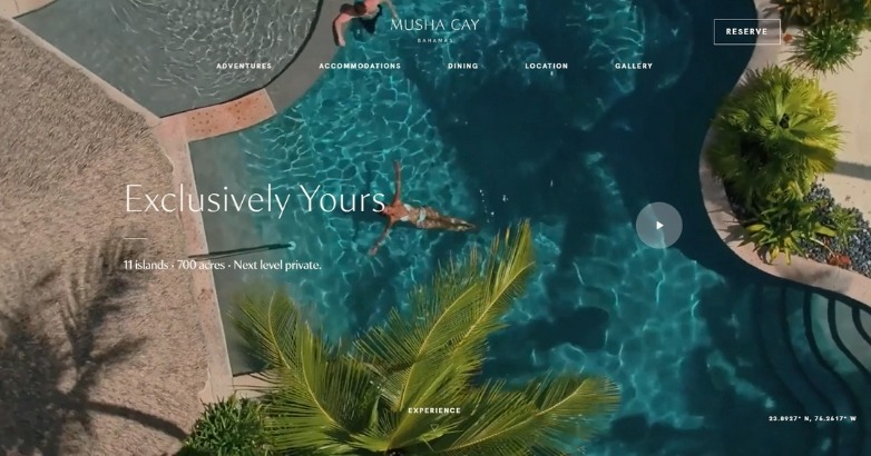 Website design showcasing a resort with a pool, emphasizing digital marketing for boutique hotels.