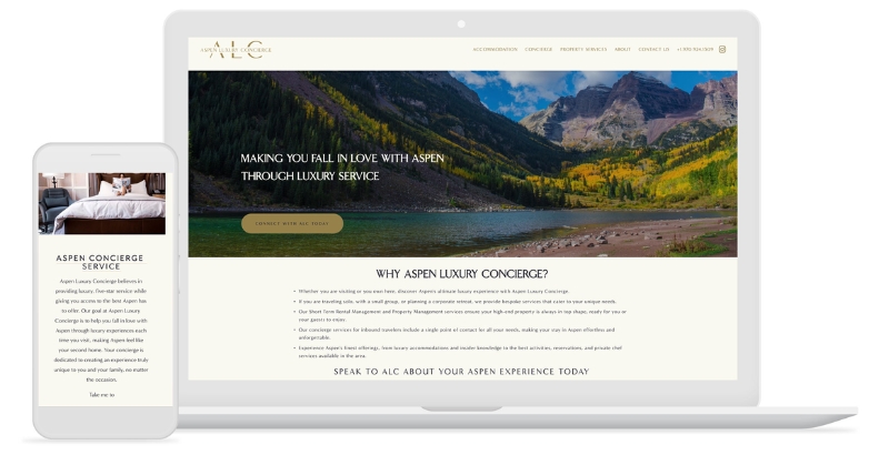 Visual representation of hotel website design across a laptop, tablet, and smartphone, focusing on user-centric and mobile-friendly aspects.
