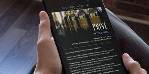 A digital marketing consultant for hotels shows a smartphone with an email marketing app, highlighting modern marketing strategies.