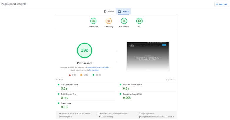 Dashboard screenshot illustrating site speed with various performance indicators.