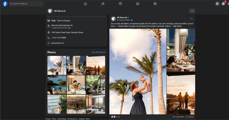 Image of a JW Marriott Facebook post, highlighting influencer strategy for hotel digital marketing.