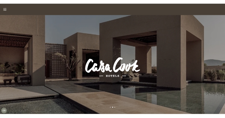 Casa Cook's website highlights current hotel design trends, emphasizing sleek layouts and engaging visuals for users.
