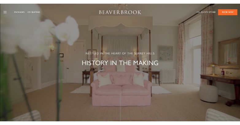 Visual representation of the Beaverbrook hotel website, illustrating contemporary hotel design trends.