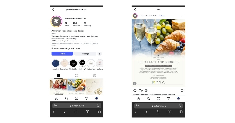 Two screens displaying Instagram ads for hotels, highlighting strategies for creating effective ad creative.