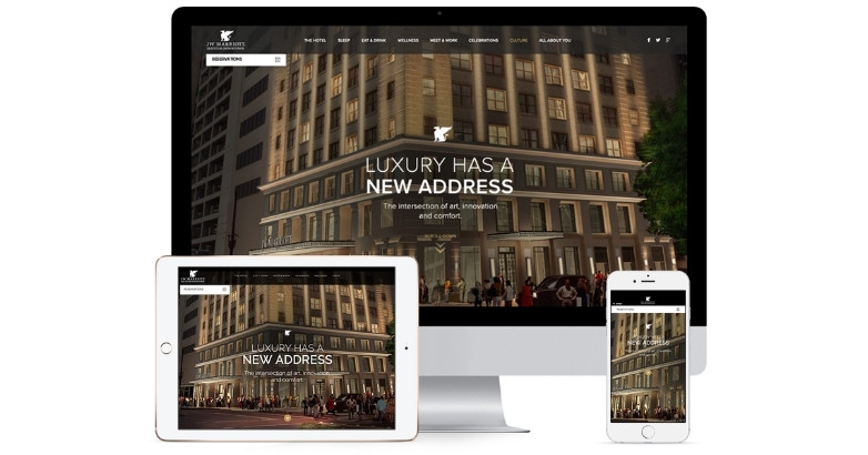 The New York City skyline showcasing famous landmarks, part of JW Marriott's Instagram hotel promotions.