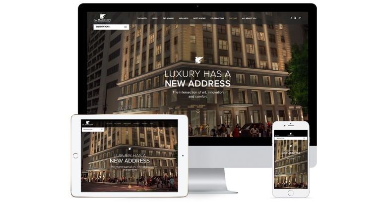 Display of the JW Marriott website across different devices, emphasizing digital marketing services for the hotel industry.