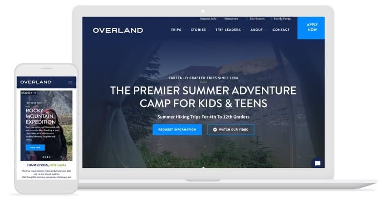 Travel website design of Overland Summers for youth adventure programs across desktop and mobile devices