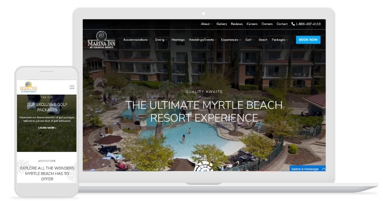 Travel agency website displayed across desktop and mobile devices for online booking and marketing.