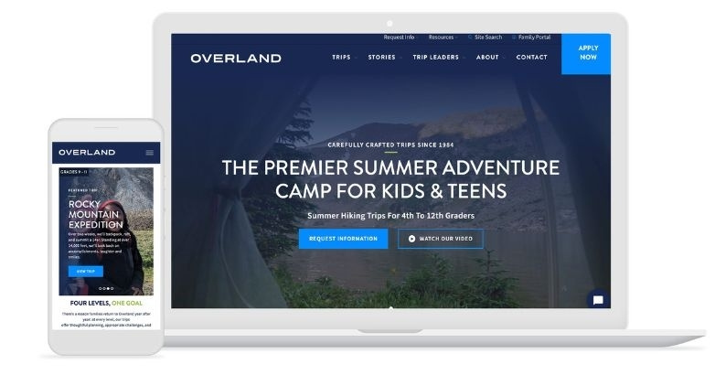 Overland Summers website displayed on desktop and mobile for trip planning and bookings.