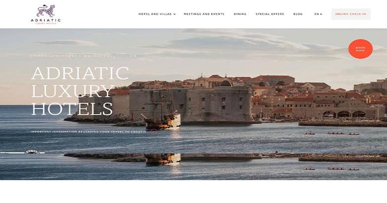 Adriatic Luxury Hotels website showcasing coastal destinations and premium stays