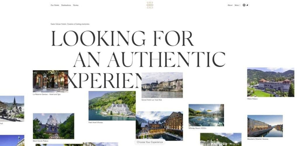 Swiss Deluxe Hotels website showcasing luxury properties and authentic experiences