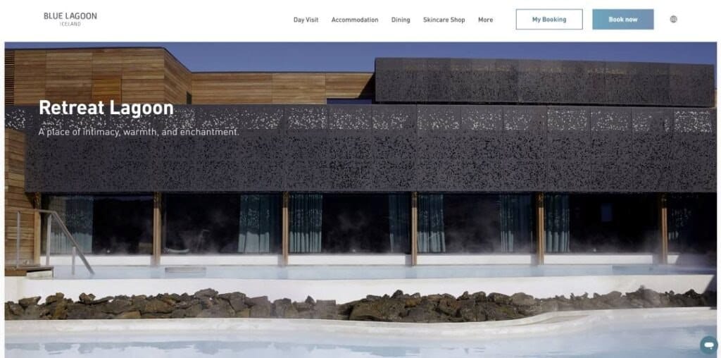Blue Lagoon Iceland luxury resort website showcasing a premium spa experience