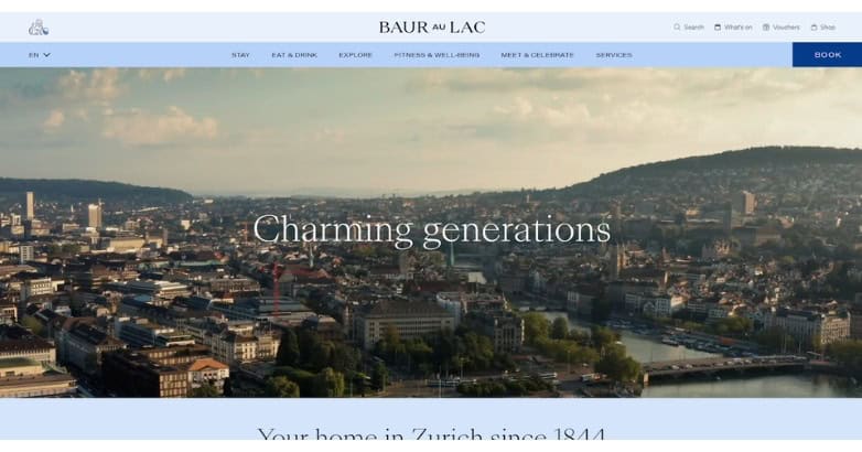 Baur Au Lac luxury hotel website featuring Zurich city views