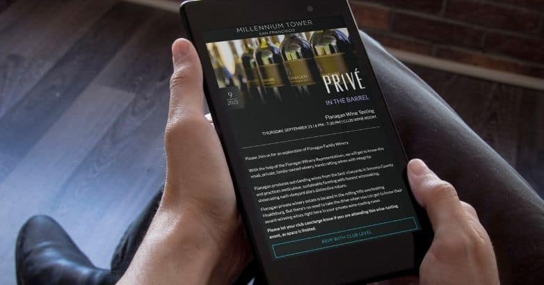 Tablet displaying a hotel email campaign promoting a personalized travel experience.