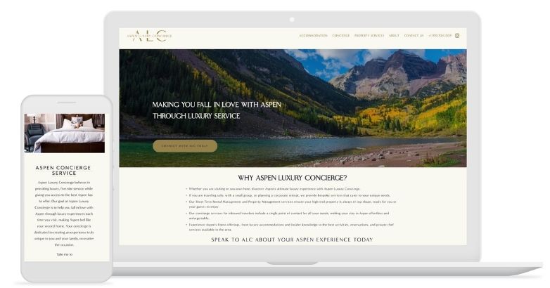 Aspen Luxury Concierge website showcasing a luxury travel experience and personalized concierge services.