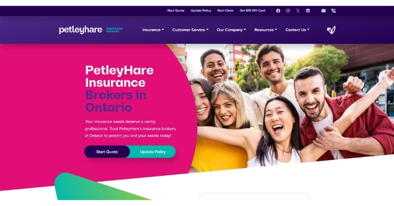 Website design for PetleyHare Insurance Brokers, showcasing a professional layout and user-friendly navigation.