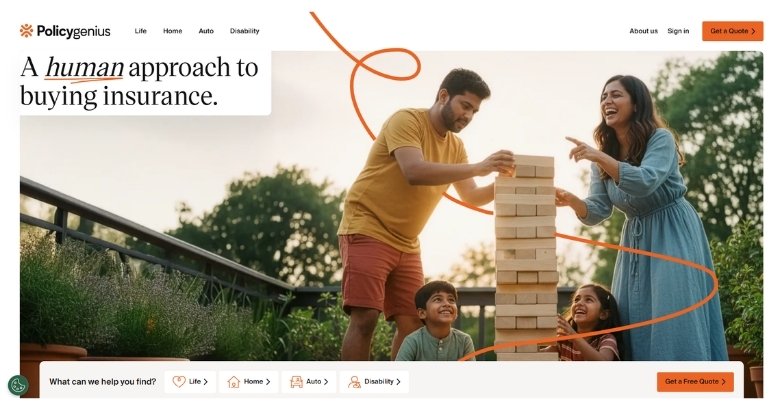 Policygenius insurance website design with user-friendly quotes and coverage options