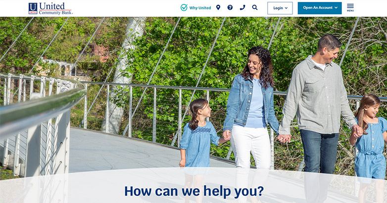 United Community Bank United Community Bank's website with a family-friendly design and a focus on customer service.