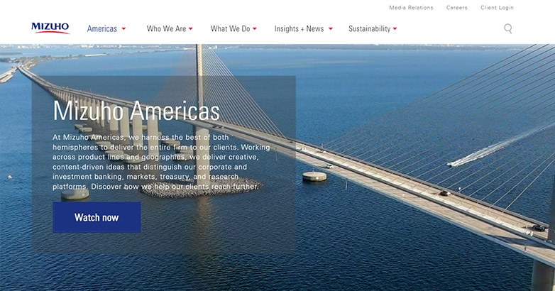 Mizuho Americas Mizuho Americas' website with a focus on corporate and investment banking services.