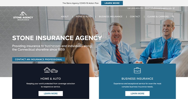 The Stone Insurance web design emphasizes humanizing their business with images of people.