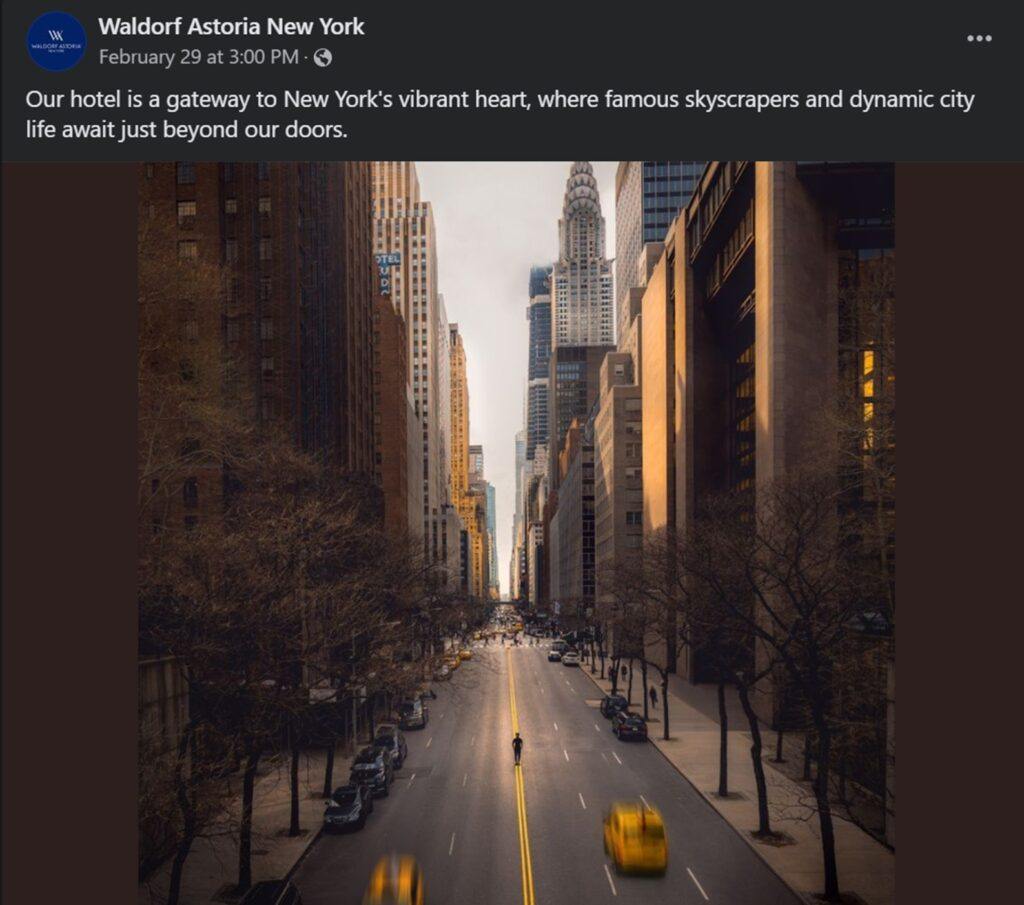 The promotional posts of the Waldorf Astoria New York luxury hotel