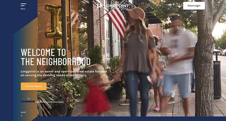 Longpoint real estate investor website design uses its brand colors to enhance communication impact.
