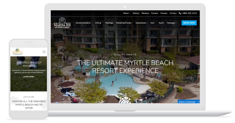 Website for Marina Inn at Grande Dunes, showcasing the ultimate beach resort experience and hotel mobile marketing.