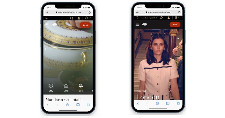 Mobile phone displaying a hotel website that's optimized for mobile SEO with fast loading times and a responsive design.