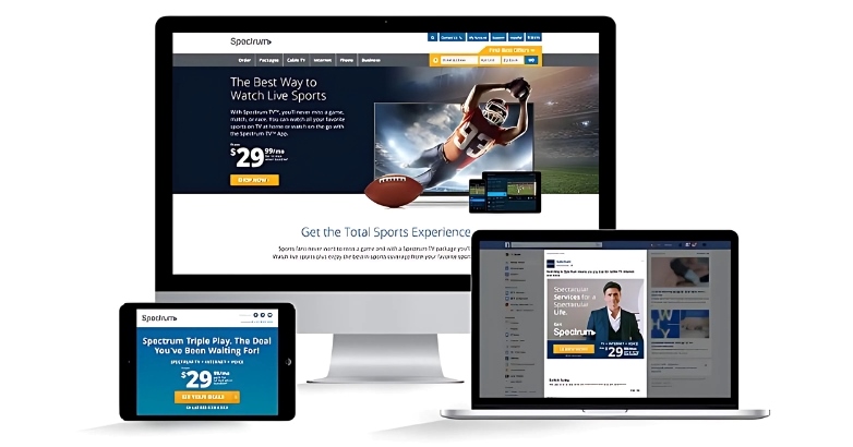 Spectrum website with modern design, featuring their services and ads campaign