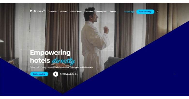 A hotel website design from Profitroom, emphasizing their specialized SEO services for hospitality.