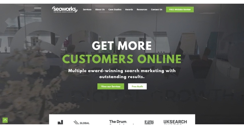 The SEO Works website highlighting their bold tagline that showcase the multiple award-wining search marketing with successful results.