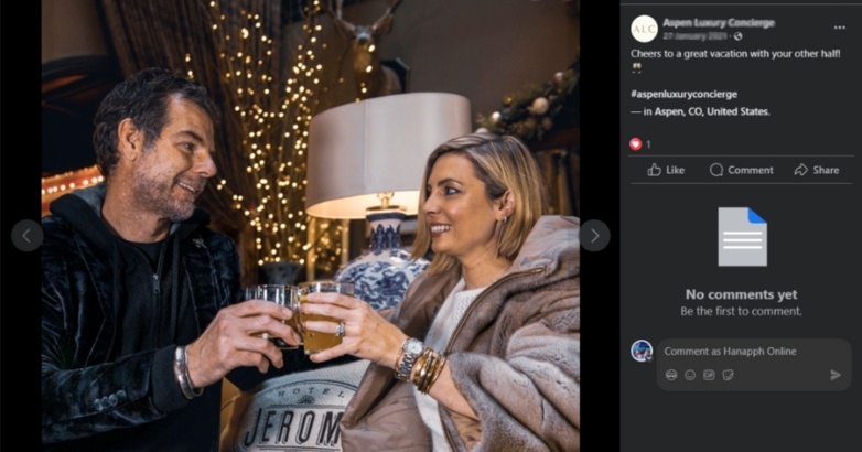 A man and woman enjoy wine together, featured in a Facebook ad promoting user-generated content for hotels.