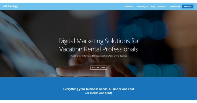 Digital marketing solutions for vacation rental professionals by Bluetent, a hotel website design agency.