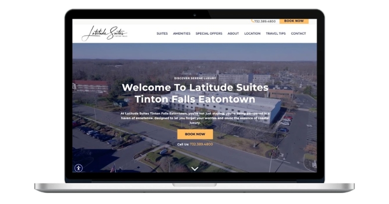 Design of the Latitude Suites website, highlighting internet marketing strategies for hotels.