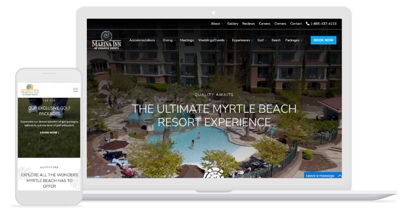 Online marketing site for Marina Inn, a hotel and resort, emphasizing hospitality features and services.