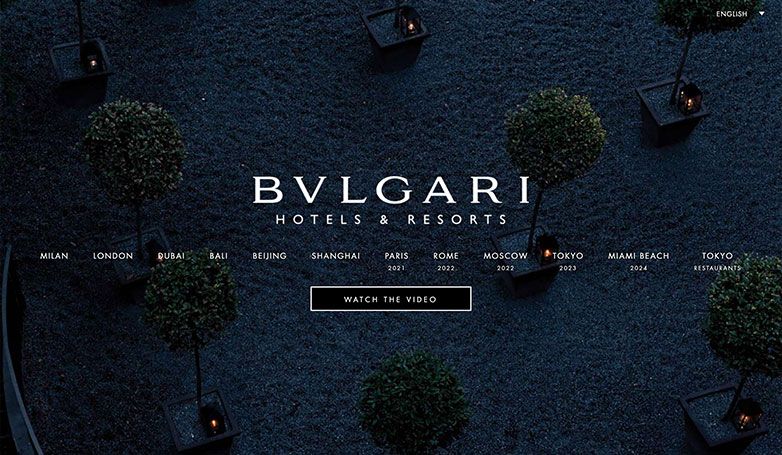Bulgari's luxury travel website features a clean and simple design with easy navigation.