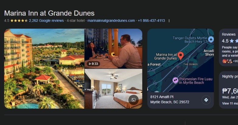 The Marina Inn at Grande Dunes, highlighting user-generated content and reviews for hotel promotional efforts.