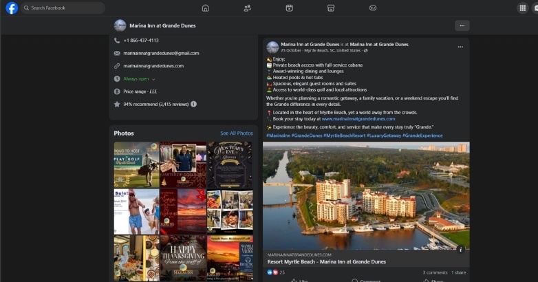 Screenshot of the Facebook on a computer, showcasing digital marketing strategies for boutique hotels.