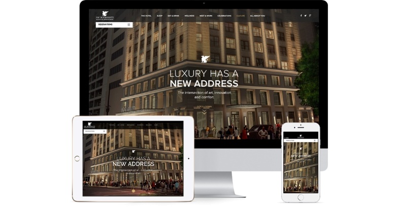 Image showcasing tall buildings, emphasizing JW Marriott Hotel's marketing ideas.