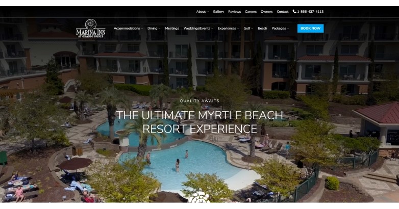 Custom website design for Marina Inn at Grande Dunes, showcasing a luxurious white beach resort experience.