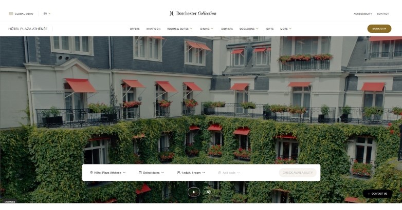 The Plaza Athenee hotel website showcased on a computer monitor, highlighting its custom design.