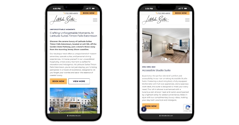 Two smartphones featuring a hotel website, illustrating the trend of mobile-first and responsive design in the hospitality industry.