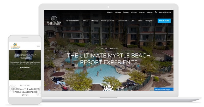 Marin Inn beach resort site, designed to appeal to various guests through effective website communication strategies.